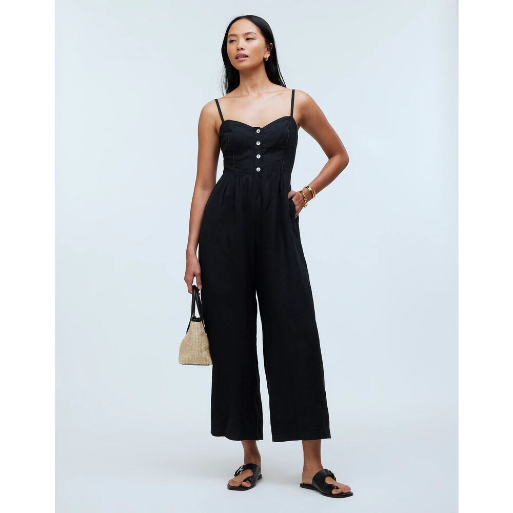 NWOT Madewell Women’s Size 0 True Black Sleeveless Wide-Leg Jumpsuit 100% Linen